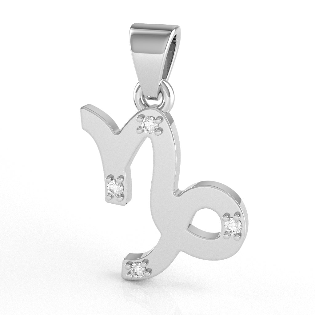 Capricorn Zodiac Sign Diamond Pendant In Solid 14k White Gold