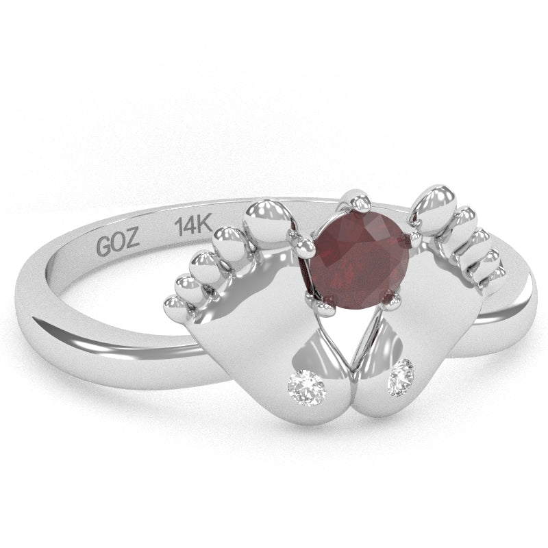 Baby Feet Ruby Diamond Ring In 14k White Gold