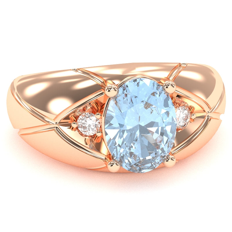 Men's Designer Aquamarine Diamond Ring In Solid 14k Rose Gold