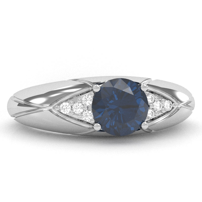 Designer Lab-Created Sapphire Diamond Cocktail Ring In Solid 14k White Gold