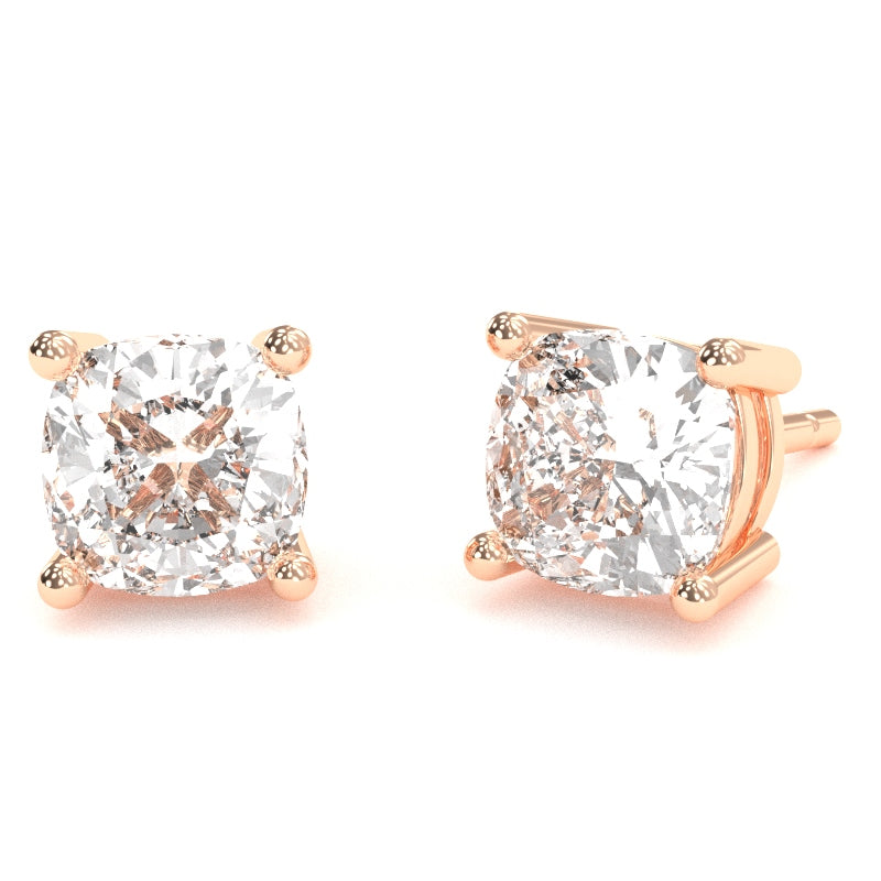 White Topaz 5mm Cushion Stud Earrings in 14k Rose Gold