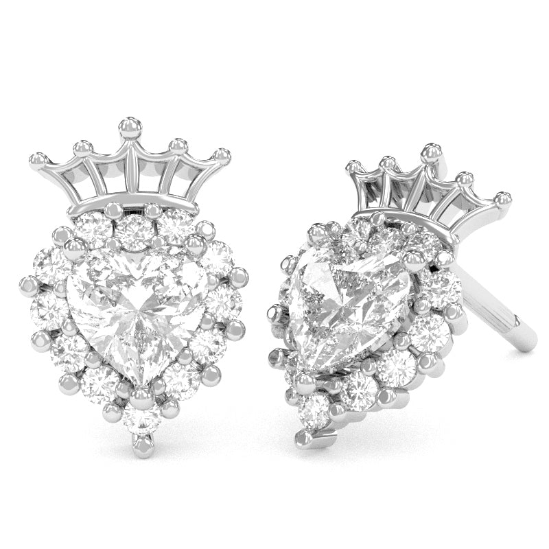 White Topaz Diamond Claddagh Motive Stud Earrings in 14k White Gold