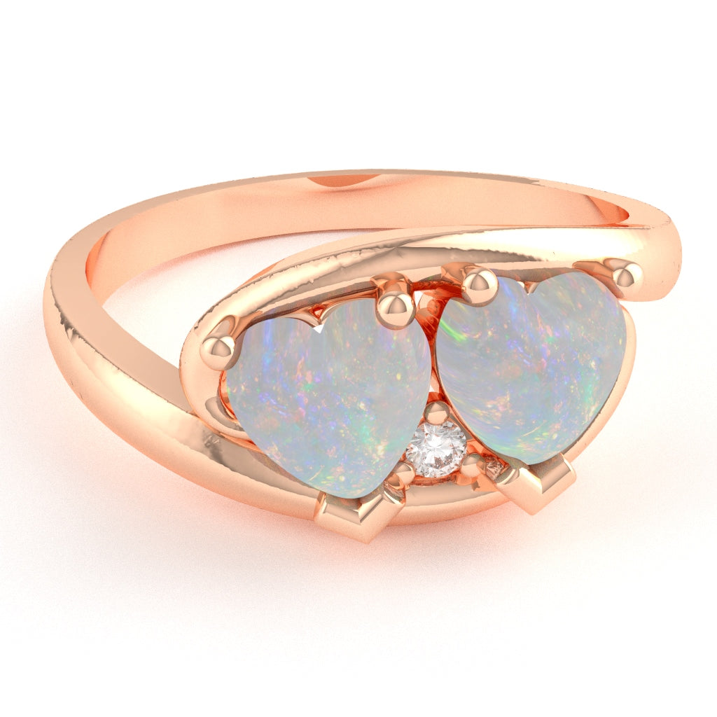 2 Hearts In Love Opal Diamond Promise Ring In 14k Rose Gold