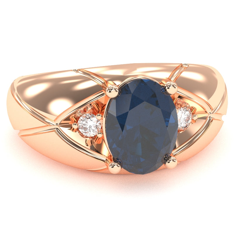 Men's Designer Lab-Created Sapphire Diamond Ring In Solid 14k Rose Gold