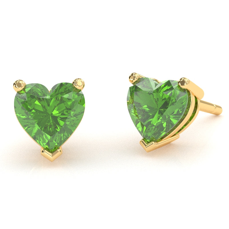 Peridot 5mm Heart Stud Earrings in 14k Yellow Gold