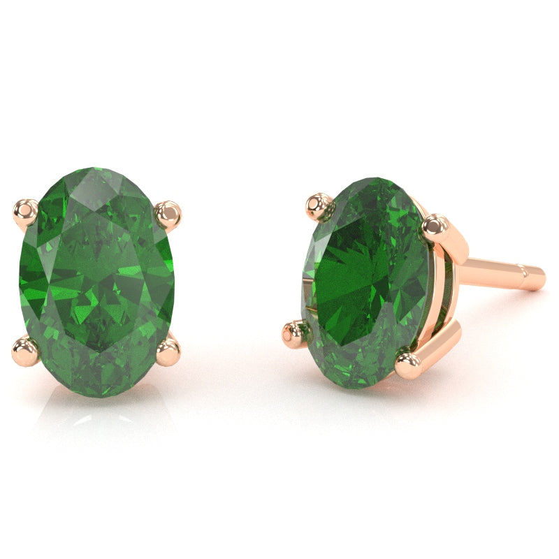 Lab-Created Emerald 8x6mm Oval Stud Earrings in 14k Rose Gold