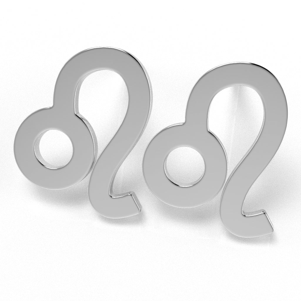 Leo Zodiac Sign Stud Earrings In Solid 10K White Gold