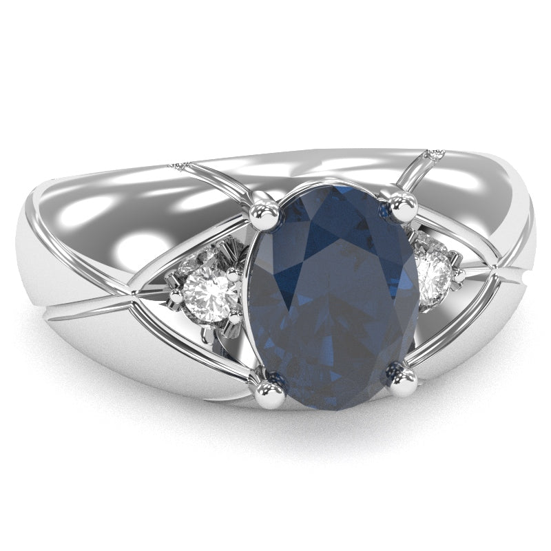 Men's Designer Lab-Created Sapphire Diamond Ring In Solid 14k White Gold