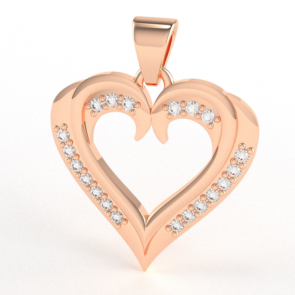 Hearts Love Diamond Encrusted Pendant In 14k Rose Gold