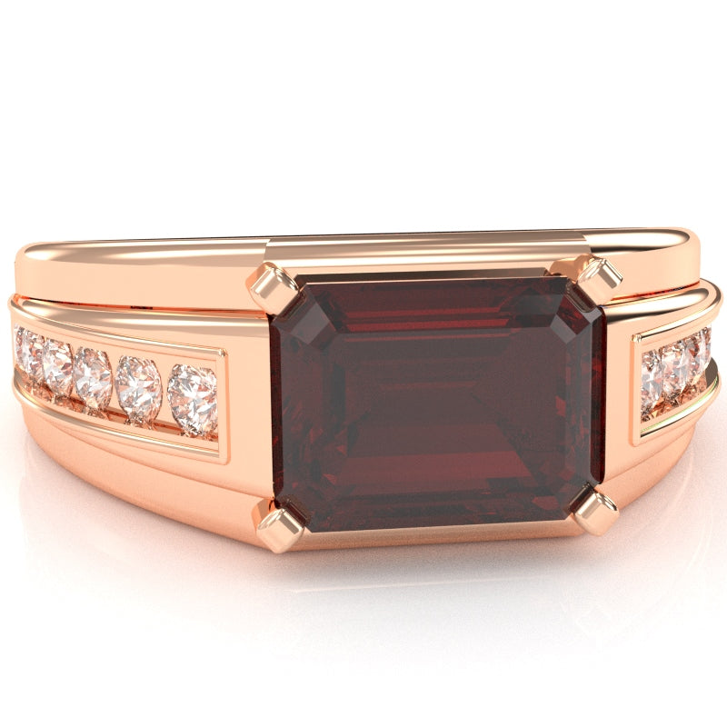Men's Garnet Diamond Channel Ring In Solid 10k Rose Gold