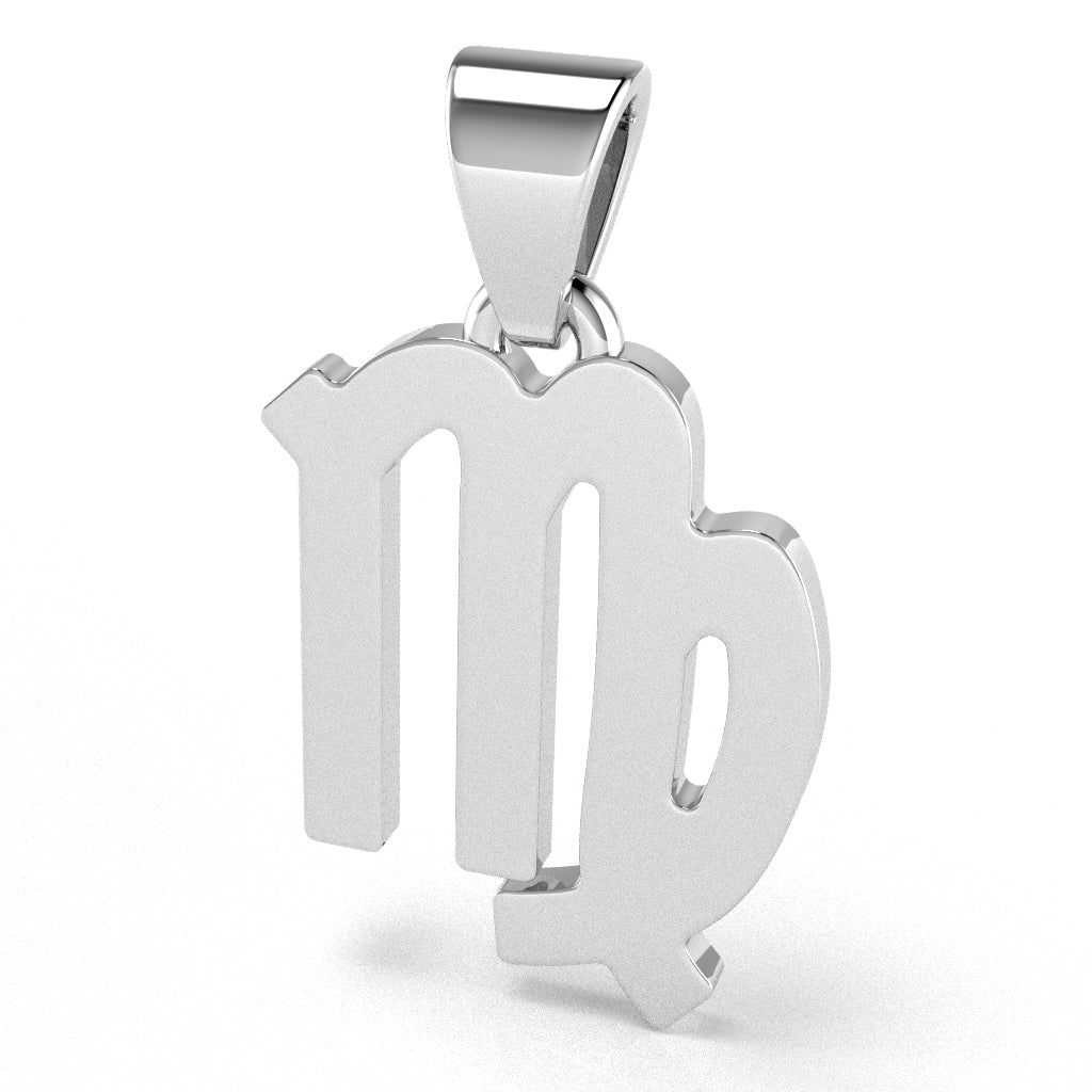 Virgo Zodiac Sign Pendant In Solid 14K White Gold
