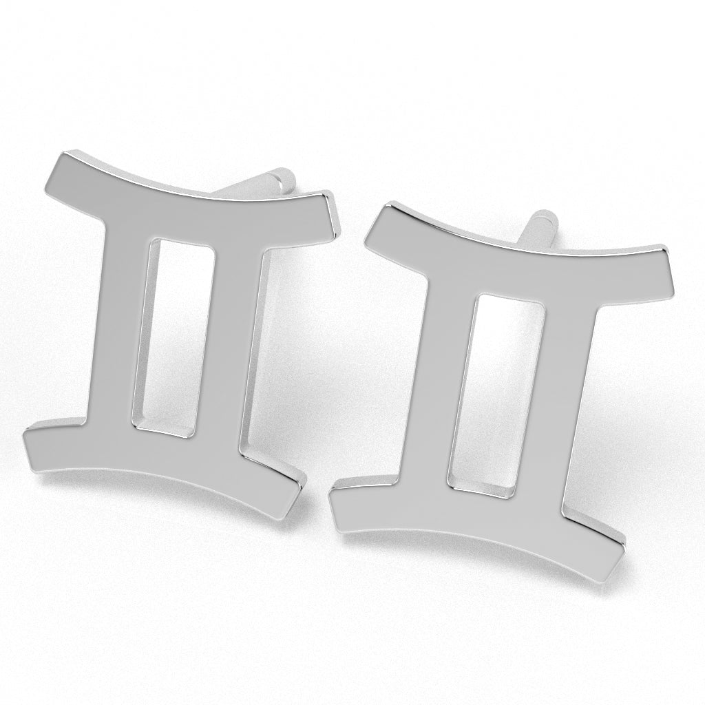 Gemini Zodiac Sign Stud Earrings In Solid 10K White Gold