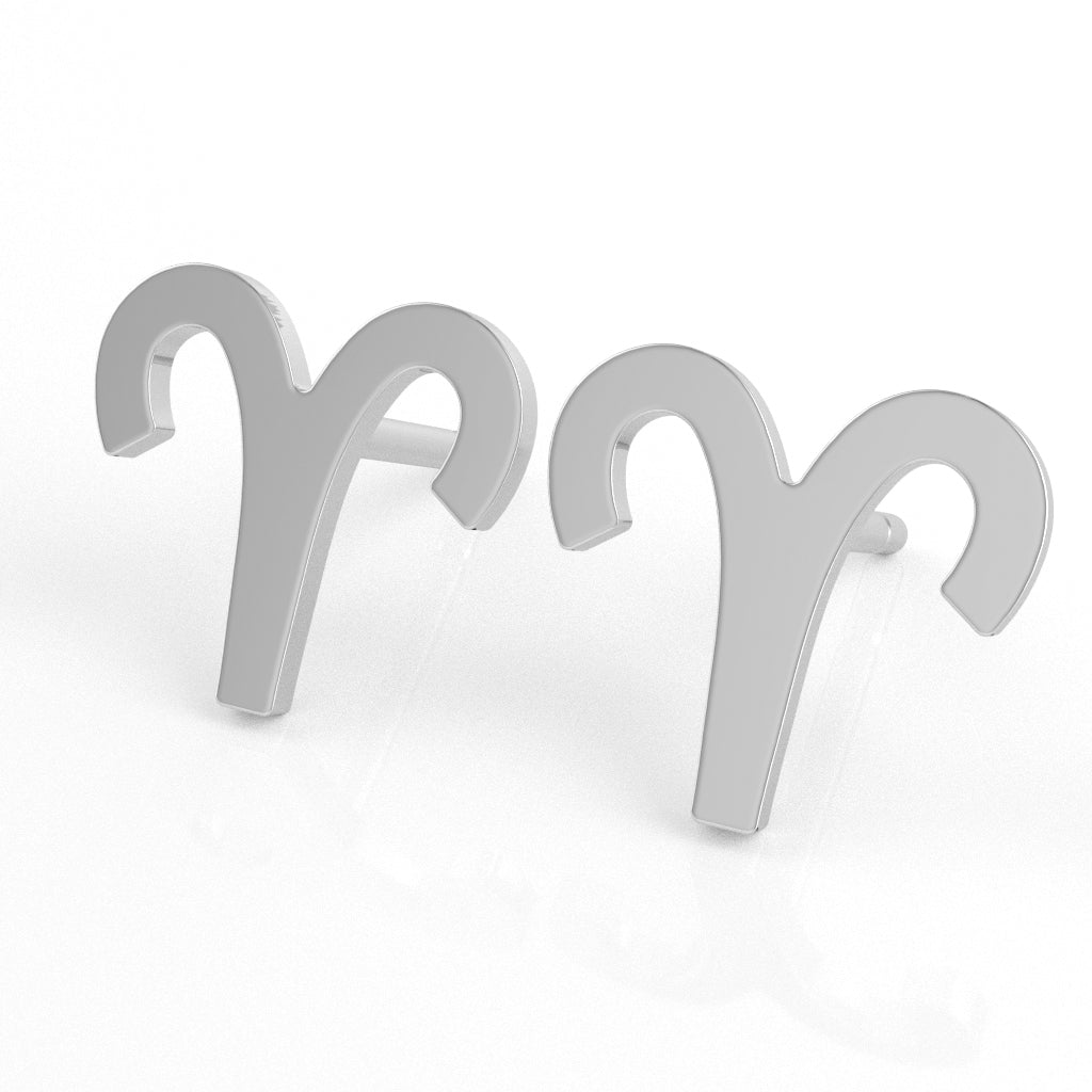 Aries Zodiac Sign Stud Earrings In Solid 10K White Gold
