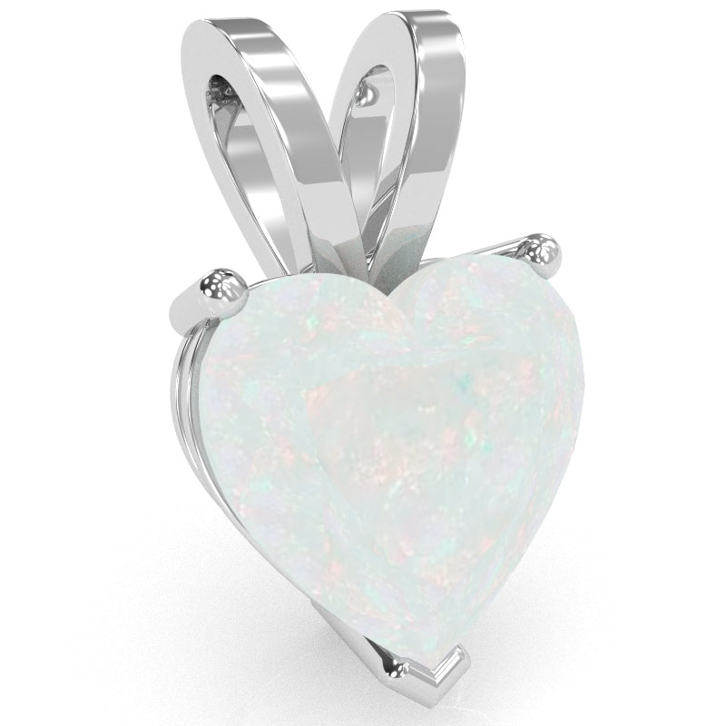Opal Heart Solitaire Pendant In 14k White Gold