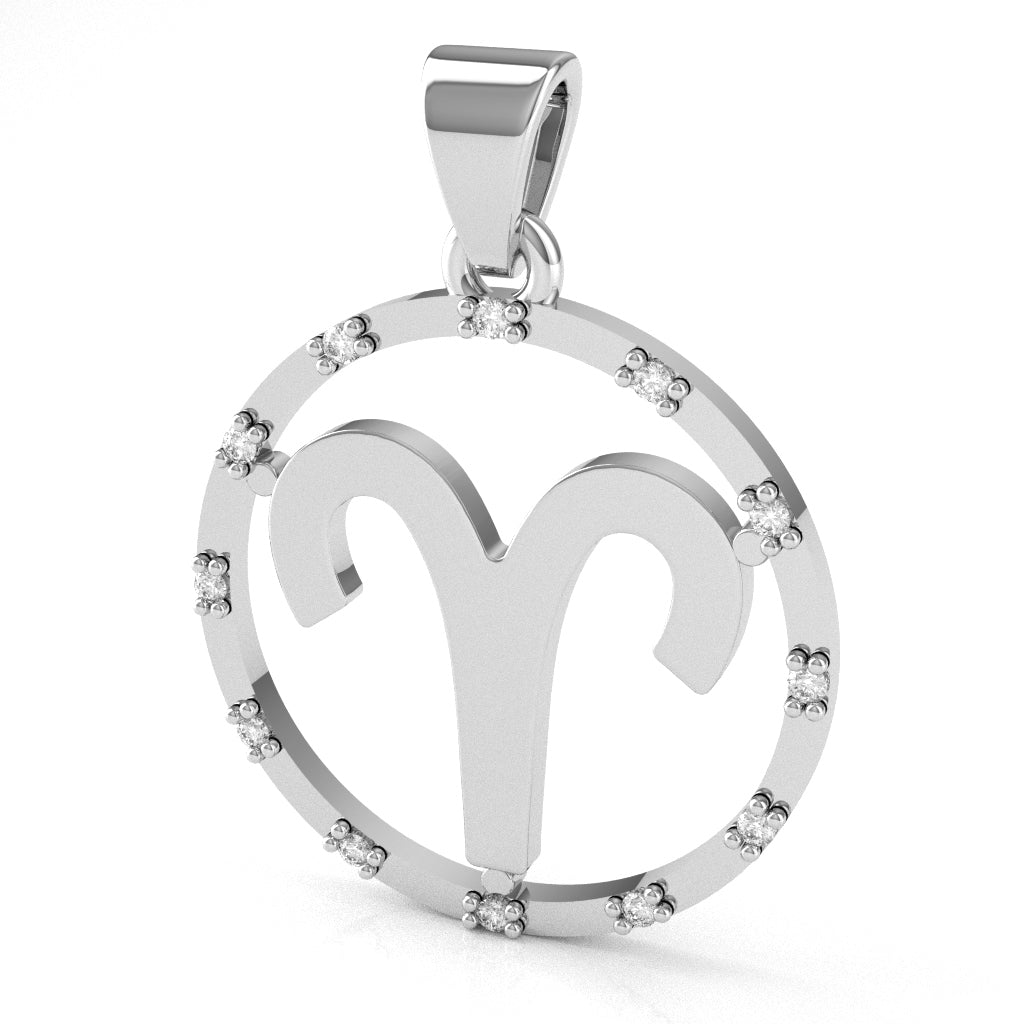 Aries Zodiac Sign Diamond Bezel Pendant In Solid 10K White Gold
