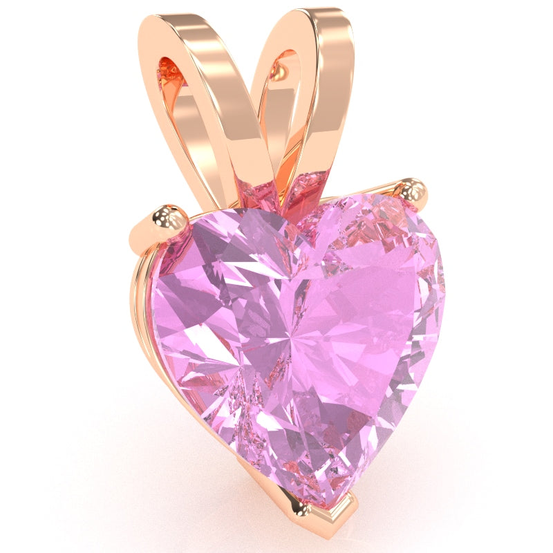 Lab-Created Pink Sapphire Heart Solitaire Pendant In 14k Rose Gold
