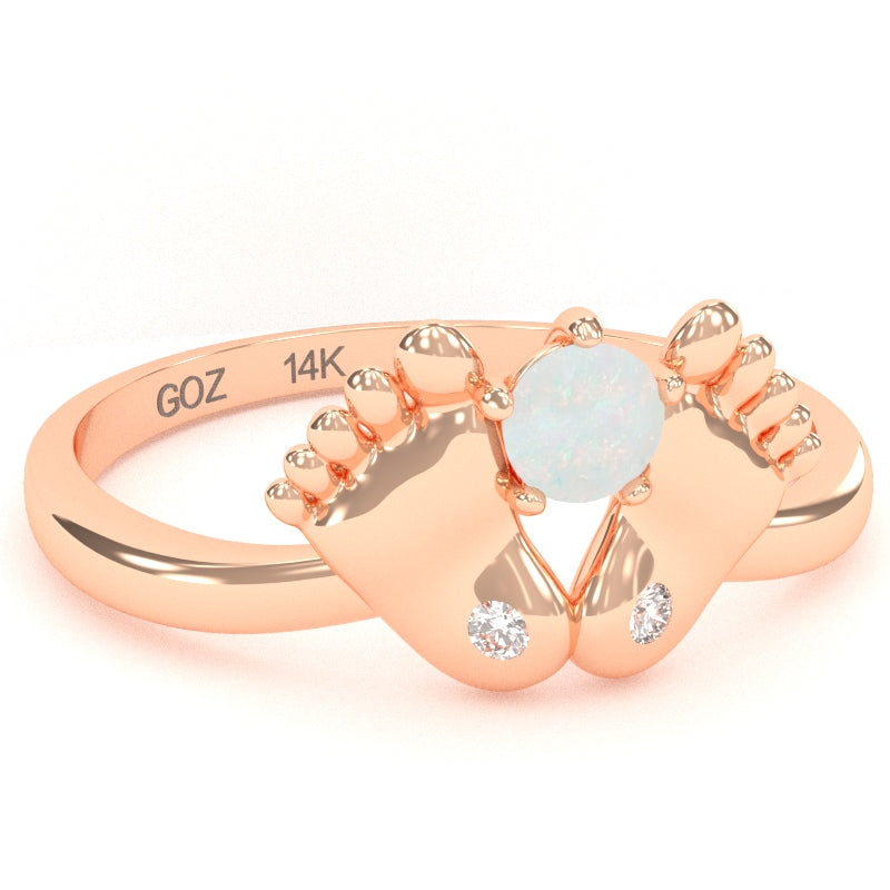 Baby Feet Opal Diamond Ring In 14k Rose Gold