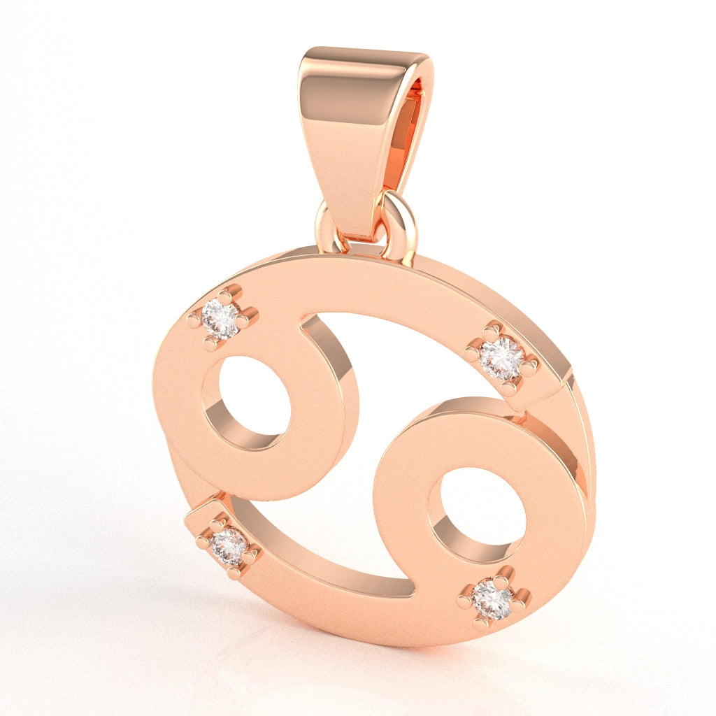 Cancer Zodiac Sign Diamond Pendant In Solid 14k Rose Gold