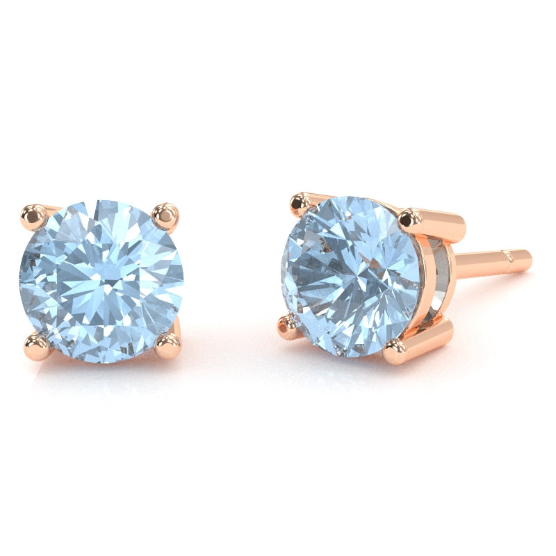 Aquamarine 6mm Round Stud Earrings in 14k Rose Gold