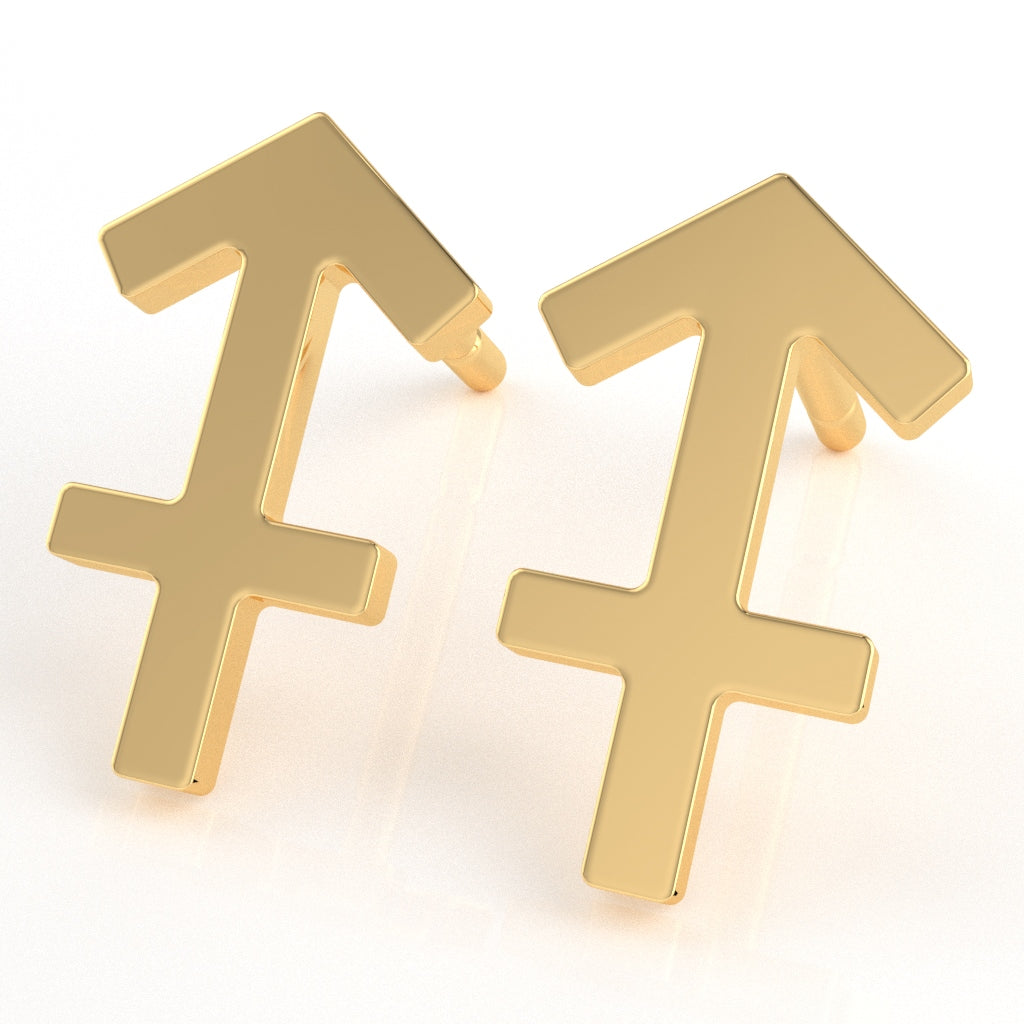Sagittarius Zodiac Sign Stud Earrings In Solid 10K Yellow Gold