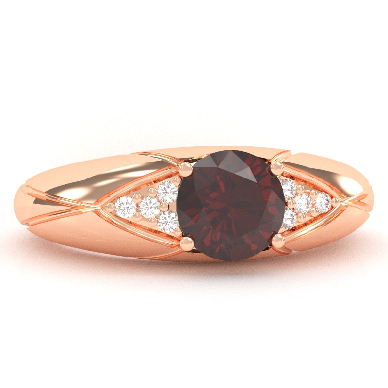 Designer Garnet Diamond Cocktail Ring In Solid 14k Rose Gold