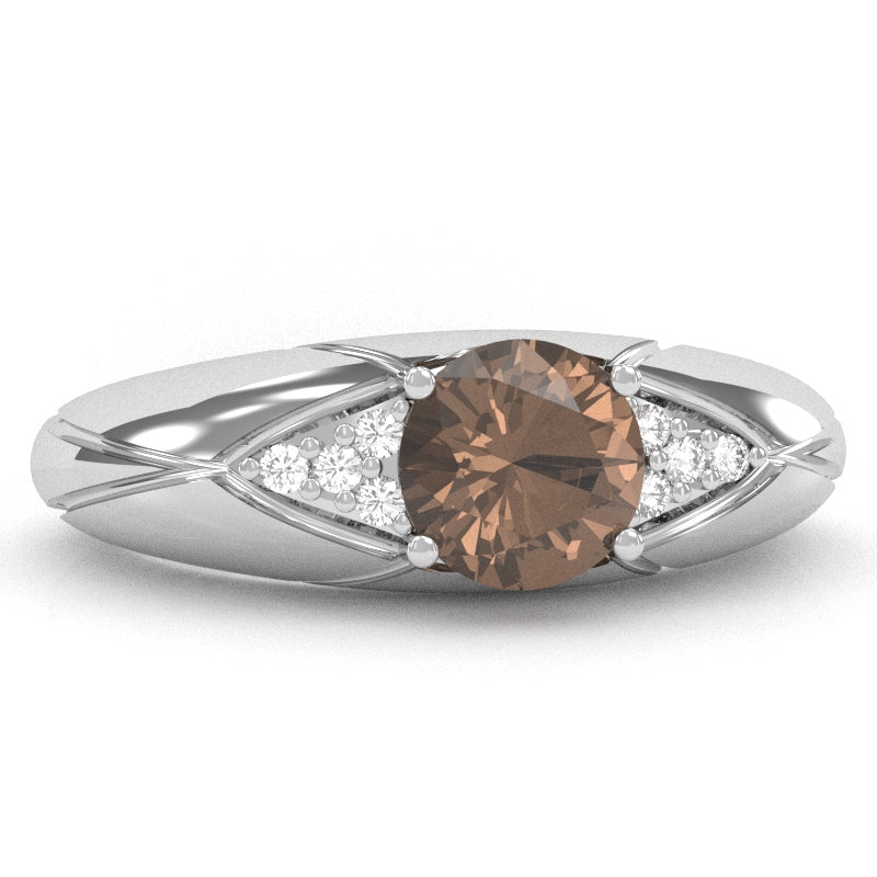 Designer Smoky Quartz Diamond Cocktail Ring In Solid 14k White Gold