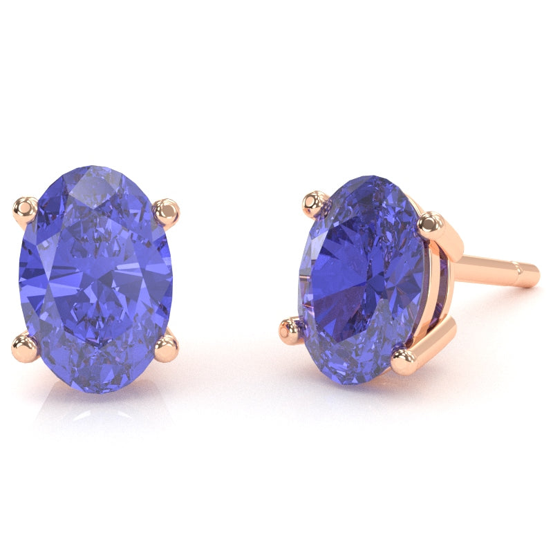 Tanzanite 8x6mm Oval Stud Earrings in 14k Rose Gold