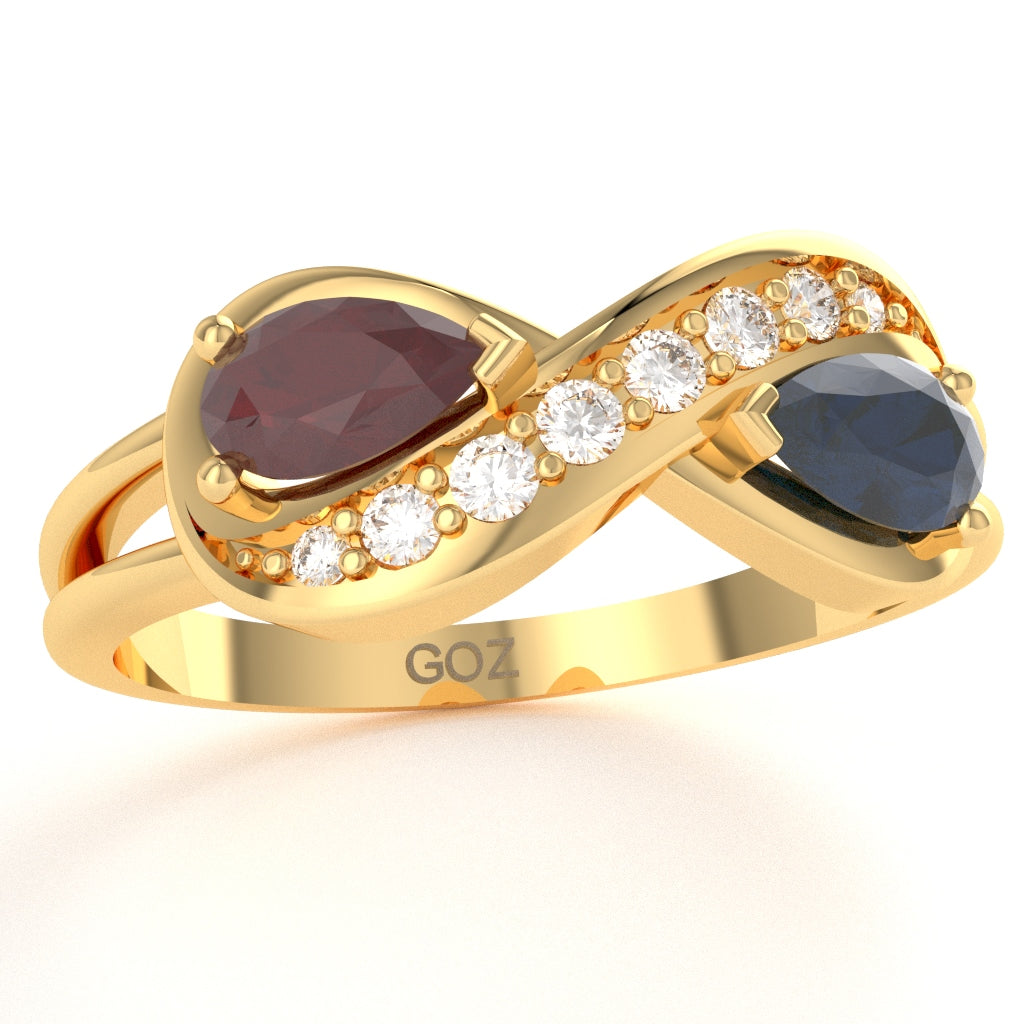Customizable Gemstone Diamond Infinity Love Ring In 14k Yellow Gold