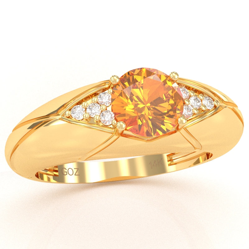 Designer Citrine Diamond Cocktail Ring In Solid 14k Yellow Gold