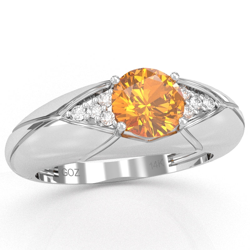 Designer Citrine Diamond Cocktail Ring In Solid 14k White Gold