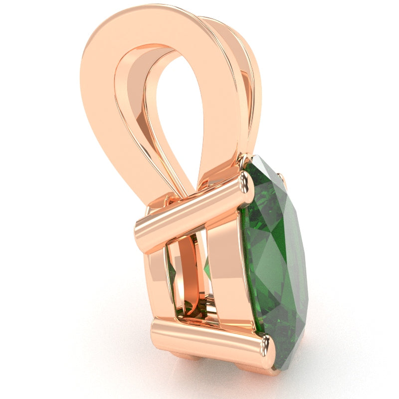 Lab-Created Emerald Oval Solitaire Pendant In 14k Rose Gold