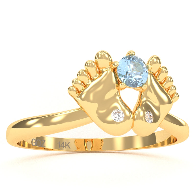 Baby Feet Aquamarine Diamond Ring In 14k Yellow Gold