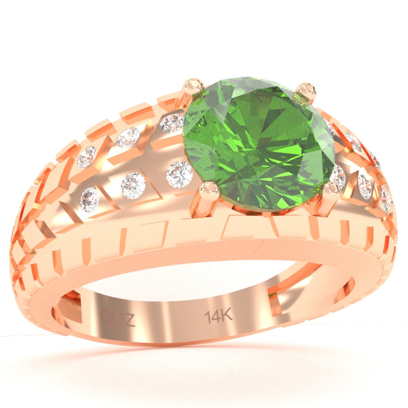 Men's Tire Tread Peridot Diamond Ring In Solid 14k Rose Gold