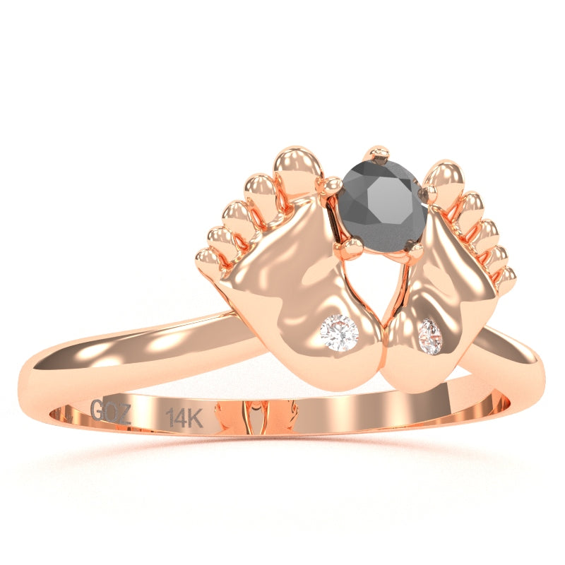 Baby Feet Black Onyx Diamond Ring In 14k Rose Gold