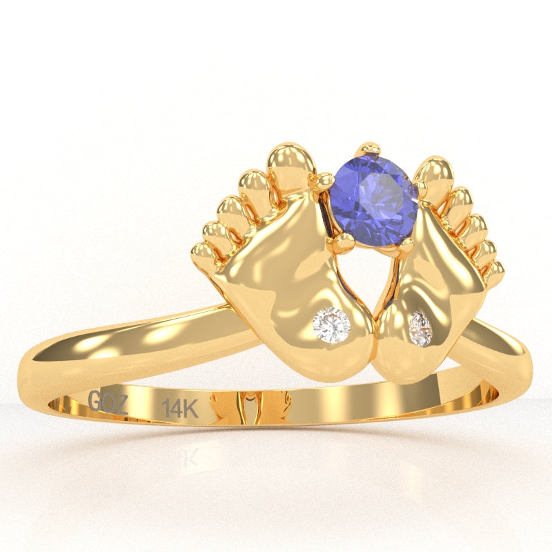 Baby Feet Tanzanite Diamond Ring In 14k Yellow Gold