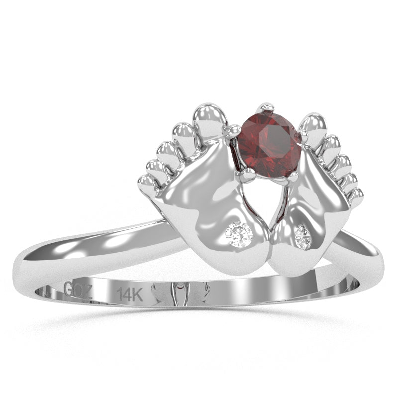 Baby Feet Lab-Created Ruby Diamond Ring In 14k White Gold