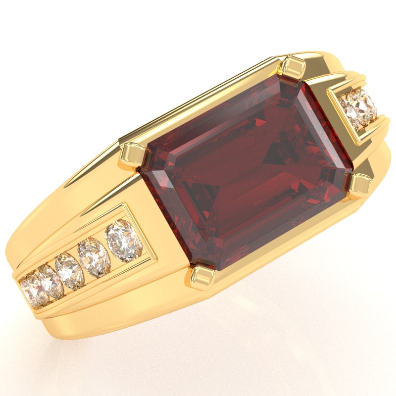 Men's Lab-Created Ruby Diamond Channel Ring In Solid 10k Yellow Gold