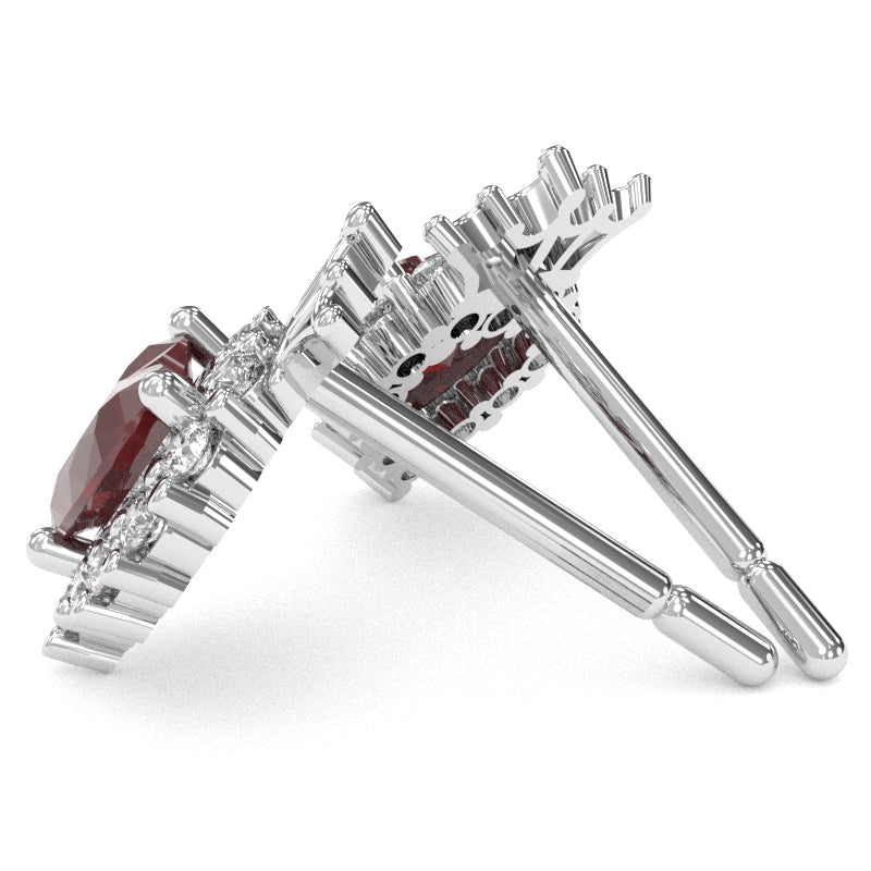 Ruby Diamond Claddagh Motive Stud Earrings in 14k White Gold