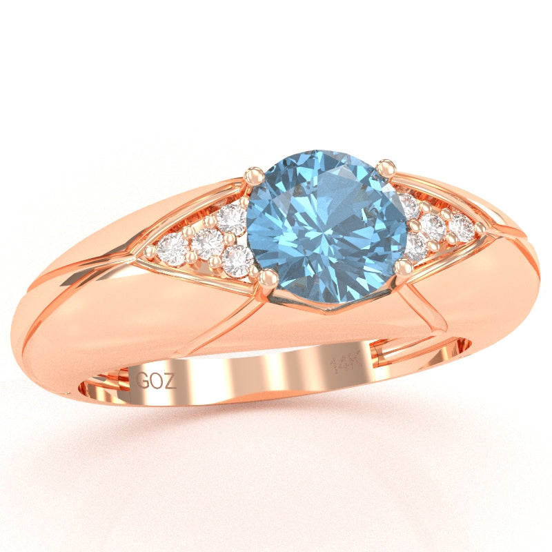 Designer Blue Topaz Diamond Cocktail Ring In Solid 14k Rose Gold