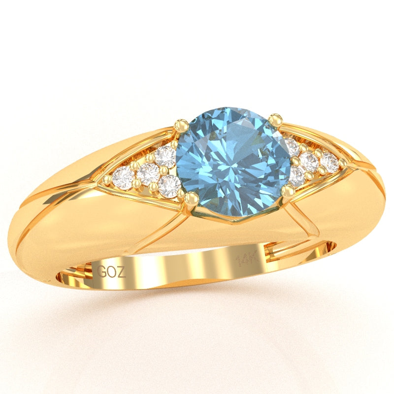 Designer Blue Topaz Diamond Cocktail Ring In Solid 14k Yellow Gold