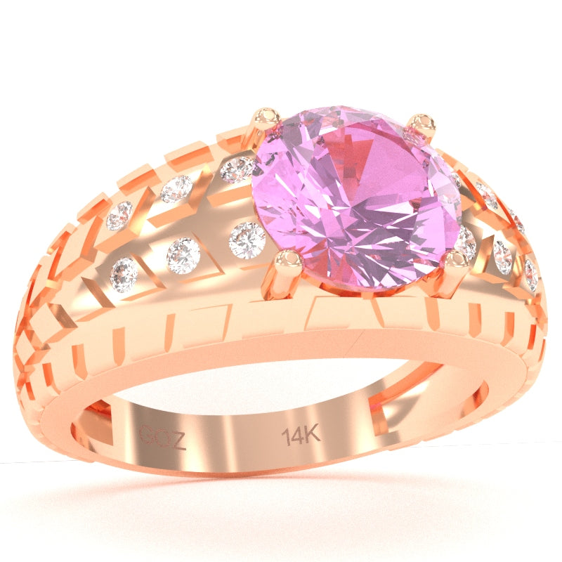 Men's Tire Tread Lab-Created Pink Sapphire Diamond Ring In Solid 14k Rose Gold