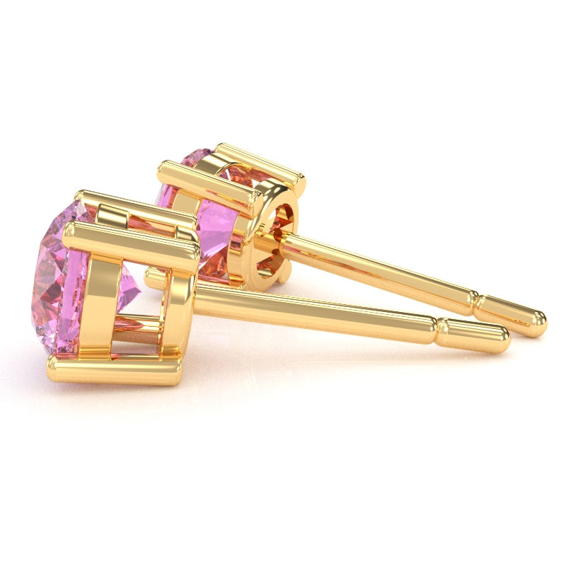 Lab-Created Pink Sapphire 6mm Round Stud Earrings in 14k Yellow Gold