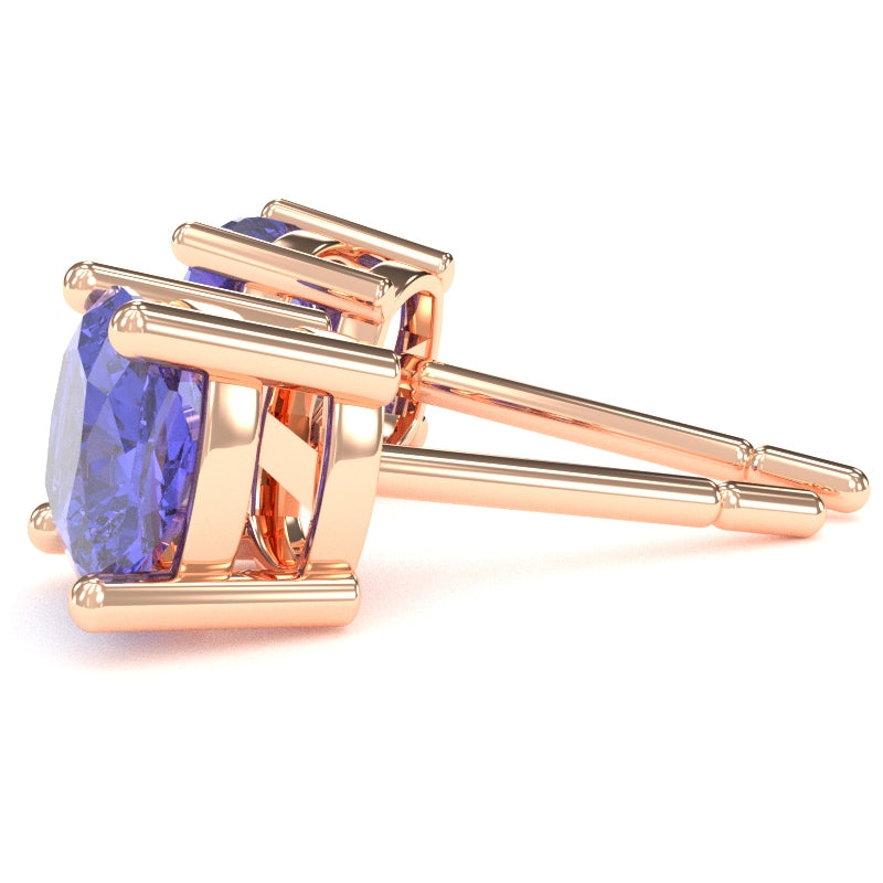 Tanzanite 6mm Cushion Stud Earrings in 14k Rose Gold