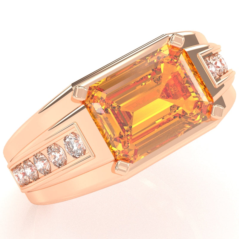 Men's Citrine Diamond Channel Ring In Solid 10k Rose Gold