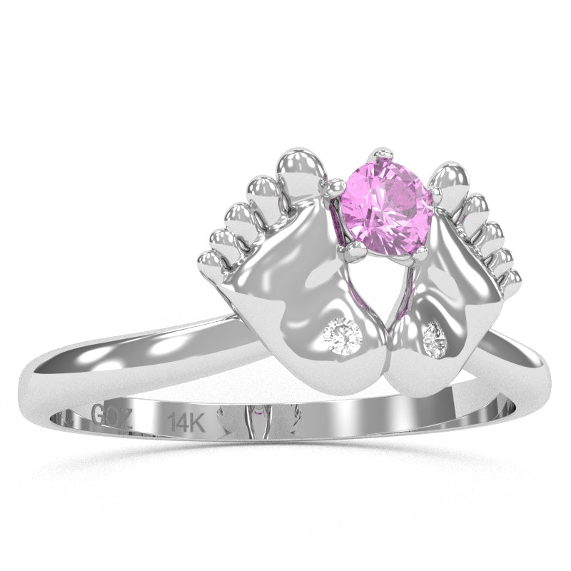 Baby Feet Lab-Created Pink Sapphire Diamond Ring In 14k White Gold