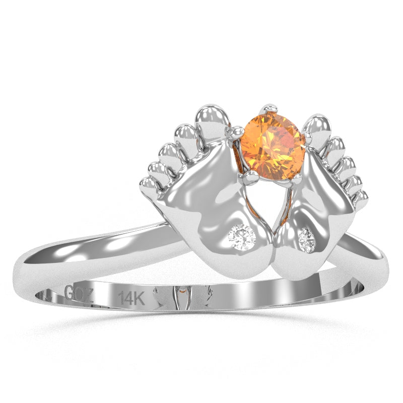 Baby Feet Citrine Diamond Ring In 14k White Gold