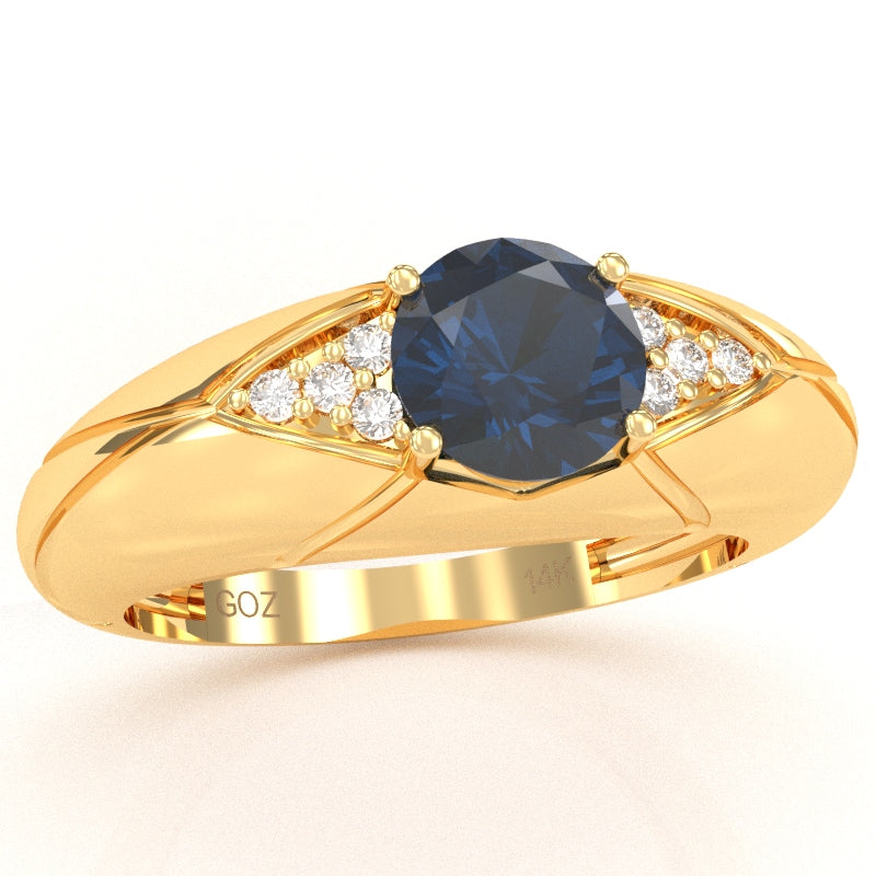 Designer Lab-Created Sapphire Diamond Cocktail Ring In Solid 14k Yellow Gold
