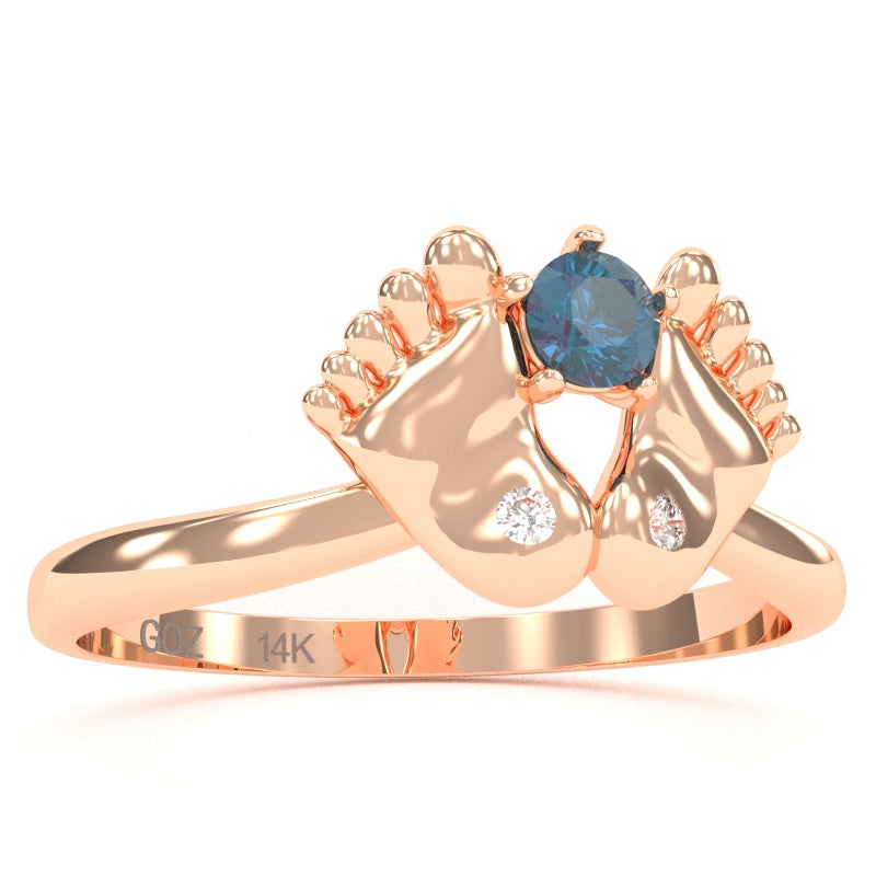 Baby Feet Lab-Created Alexandrite Diamond Ring In 14k Rose Gold