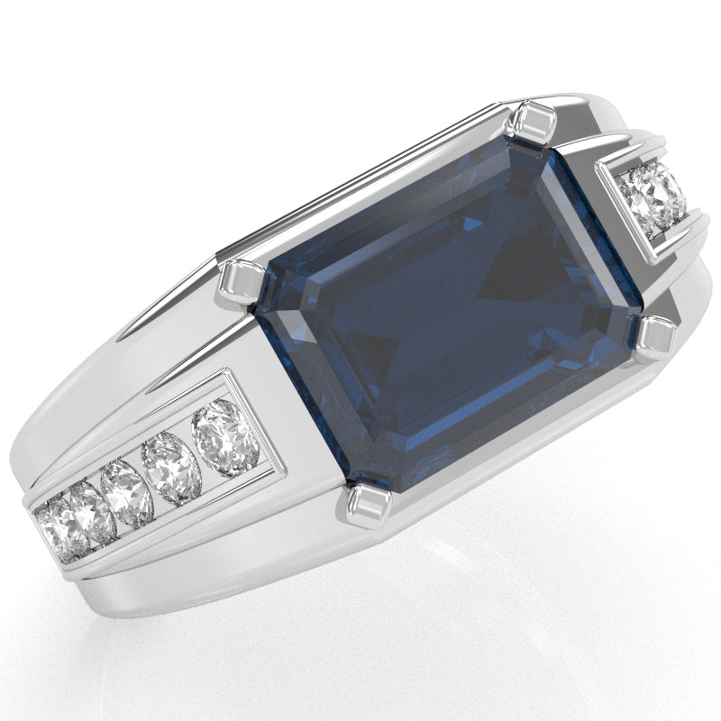 Men's Lab-Created Sapphire Diamond Channel Ring In Solid 10k White Gold