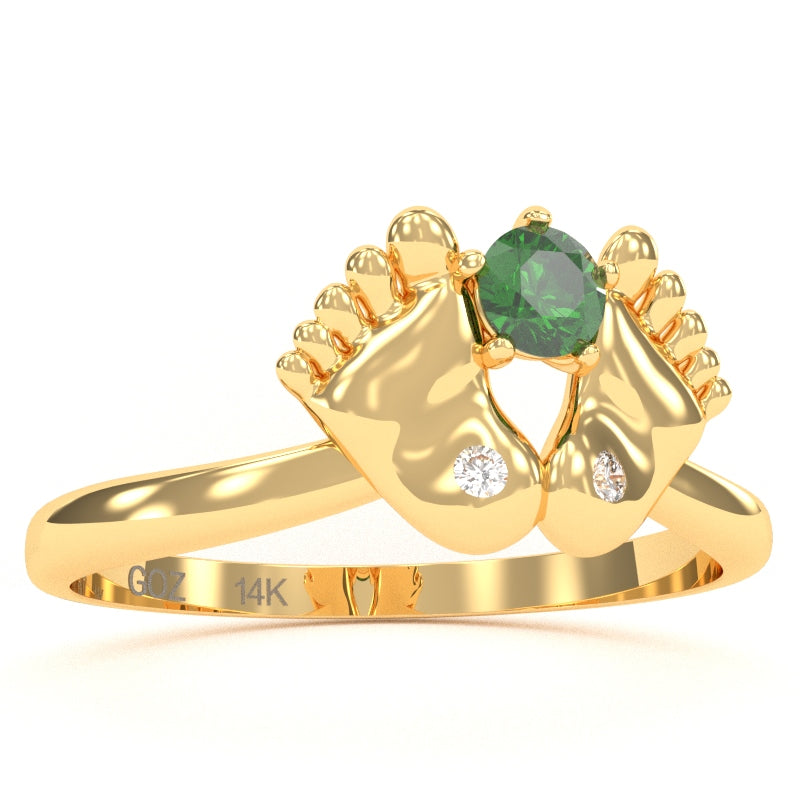 Baby Feet Lab-Created Emerald Diamond Ring In 14k Yellow Gold